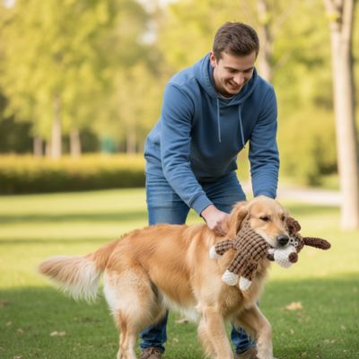 Peluche chien adaptee aux machoir puissantes