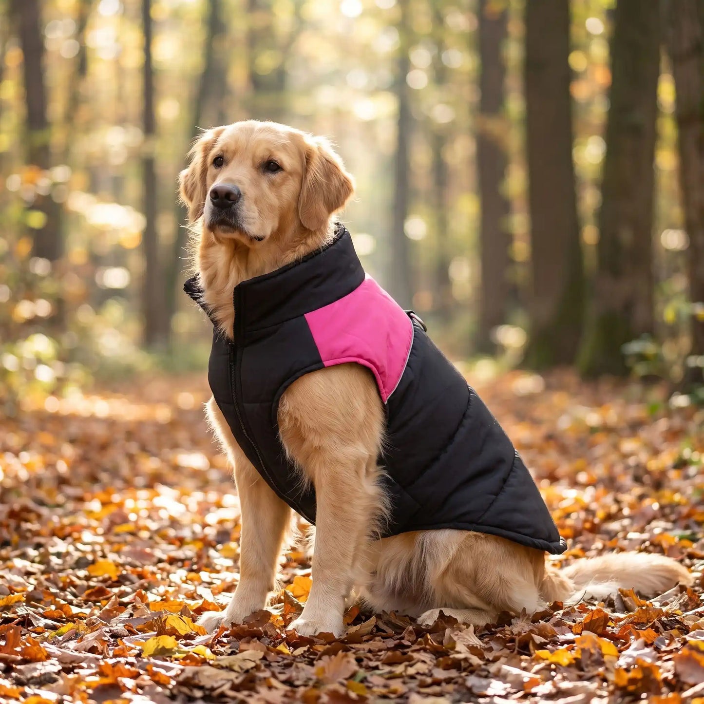 Veston chaud avec harnais pour chien de couleur rose