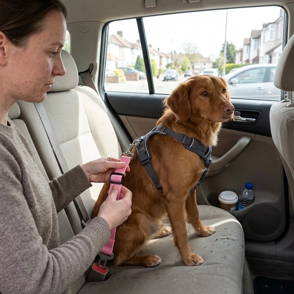 Ceinture de sécurité pour chien mousqueton métallique pivotant pour accrochage sur le harnais