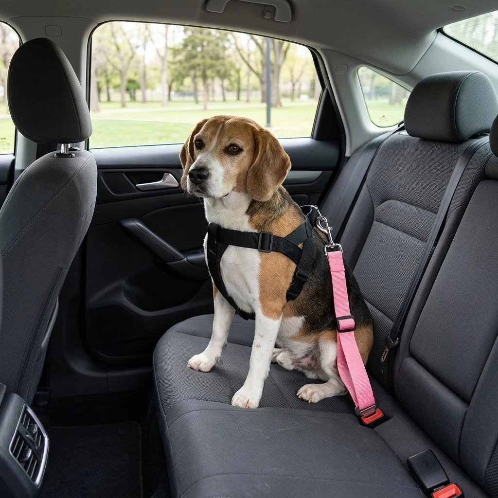 Ceinture de sécurité pour chien plusieurs couleurs dont bleu, noir et rose