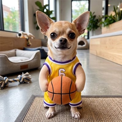 Déguisement Chien  Impression d'un corps de joueur de basket tenant un ballon pour un effet humoristique garanti