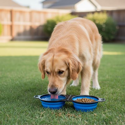 Gamelle Chien  Deux bols amovibles reliés par une attache centrale pour servir nourriture et eau simultanément