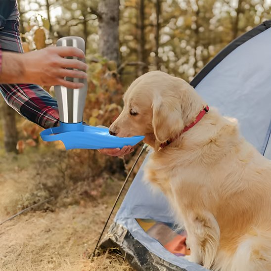 Gourde chien  distribution simple d'une main, l'eau se verse directement dans la coupelle intégrée