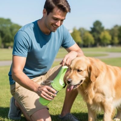 Gourde pour Chien Bouton poussoir à une main: Système de distribution d'eau activé 