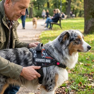 Harnais chien Marquage "SERVICE DOG" bien lisible signaler statut de l'animal en intervention