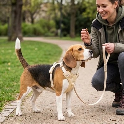 Harnais chien  position dorsale de l'attache offrant une meilleure maîtrise lors des balades