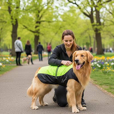 Imperméable pour chien​ accès facilité pour attacher la laisse au harnais sans retirer le vêtement