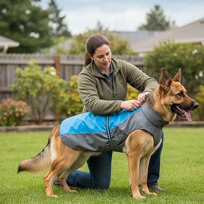 Imperméable pour chien​ système de fermeture rapide permettant d'habiller facilement son animal