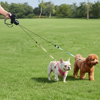 Laisse double pour Chien Design compact et rétractable: facilite le rangement transport du dispositif