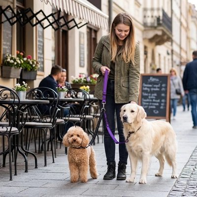 Laisse double pour Chien  permet de promener deux chiens simultanément avec une seule main grâce à un mécanisme de jonction en Y