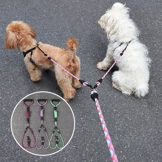 Laisse double pour chien Poignée ergonomique prise en main confortable