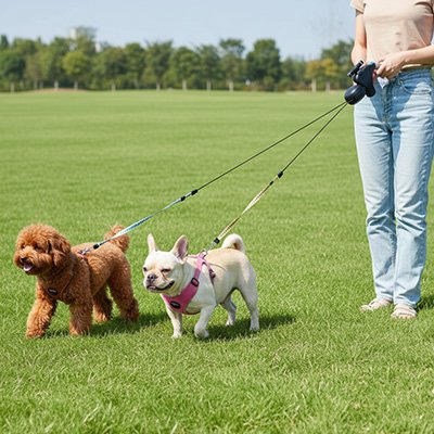 Laisse double pour Chien  Système de double attache: permet de promener deux chiens simultanément avec une seule poignée