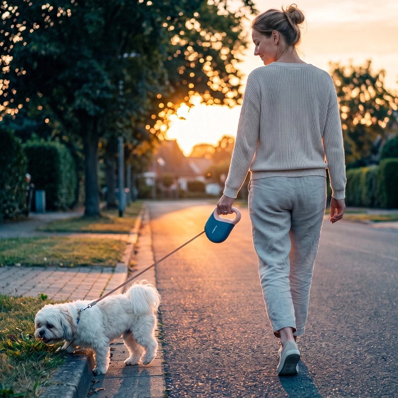 Laisse enrouleur chien Poids optimisé légèreté qui évite la fatigue du bras lors des longues promenades