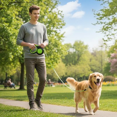 Laisse enrouleur pour chien adapté à différentes races et tailles de chiens, des petits gabarits .