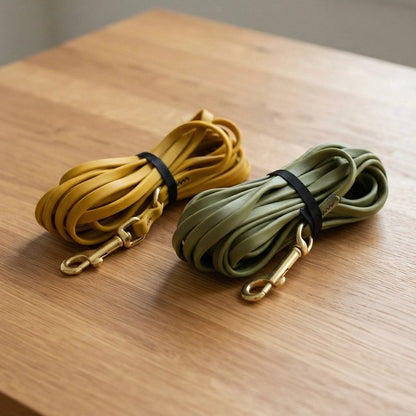Longe pour Chien  jaune moutarde et vert olive pour s'adapter aux préférences esthétiques et à la visibilité 