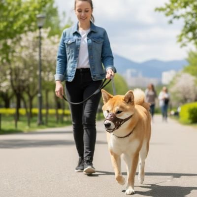 Muselière pour chien​ Conçue en textile aéré permettant au chien de haleter librement et de boire sans gêne