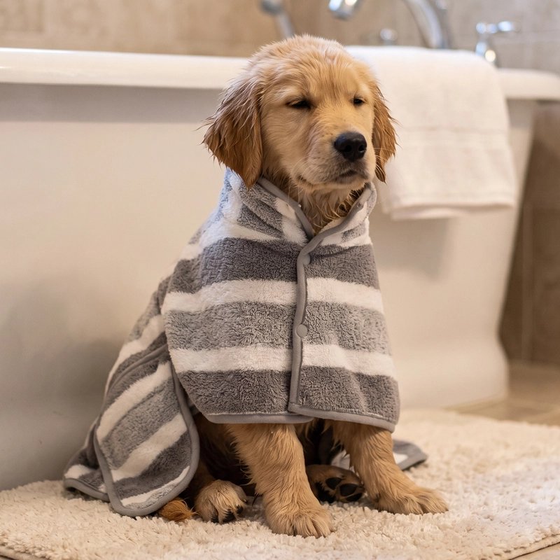 Peignoir pour Chien utilisable après le bain, la pluie ou la baignade extérieure