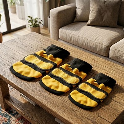 Pull chien  Design jaune et noir avec rayures horizontales et antennes à pompons pour un look ludique et original