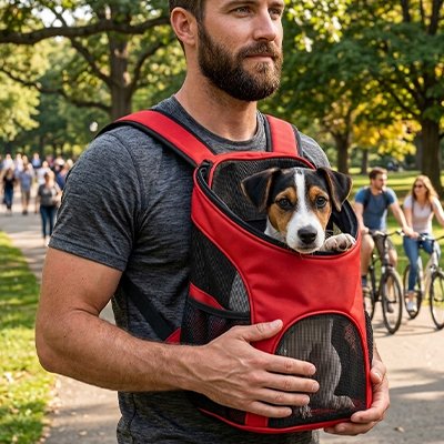Sac a dos chien base rigide maintenant l'animal dans une position confortable