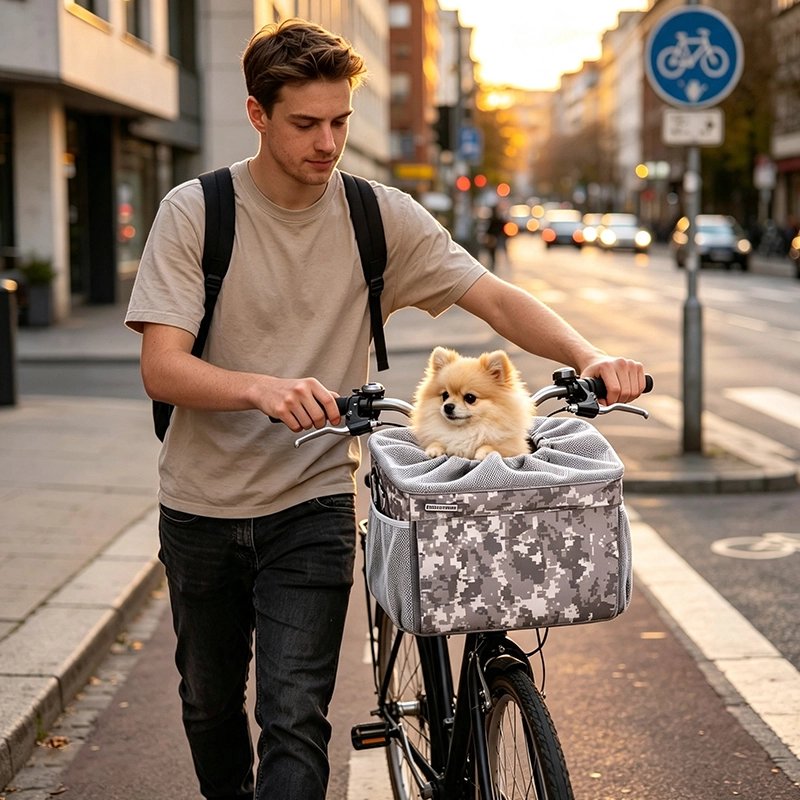 Vélo panier pour Chien Tissu extérieur en camouflage numérique durable qui protège des intempéries